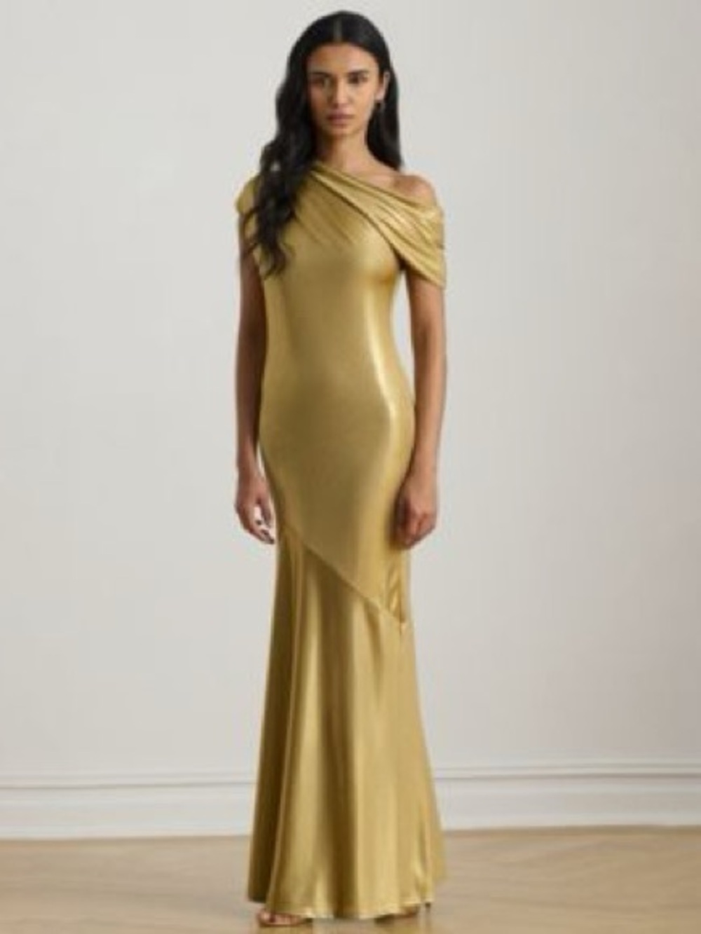 44. Lauren Ralph Lauren • NWOT $435 Metallic Gold One-Shoulder Gown PTP 17-21”